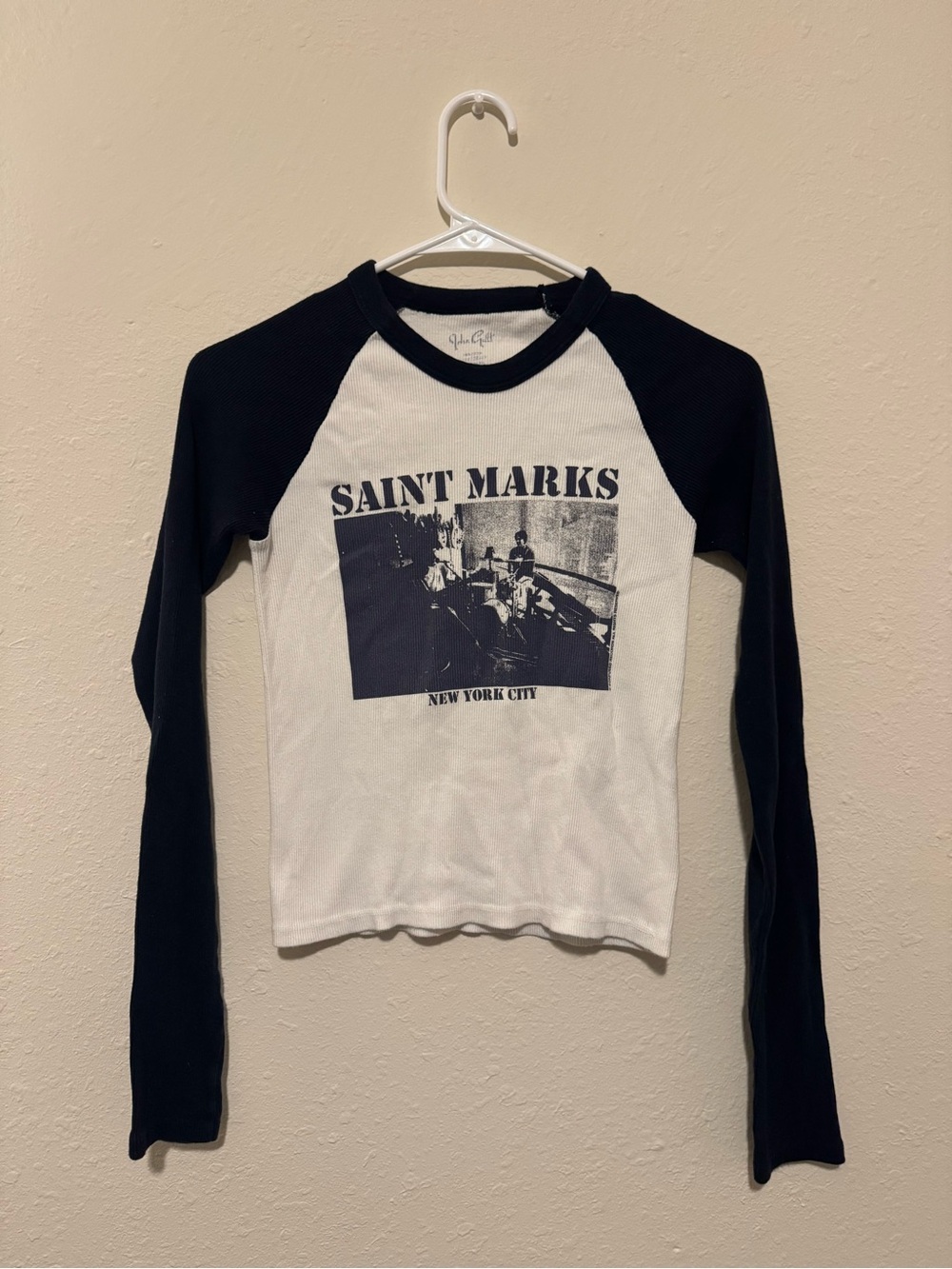 Brandy Melville Black & White Saint Marks Raglan Long-Sleeve Tee